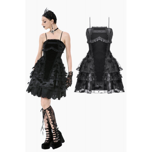 Dark in Love Morwenna Bat Mesh Layered Goth Mini Dress - Black Nylon