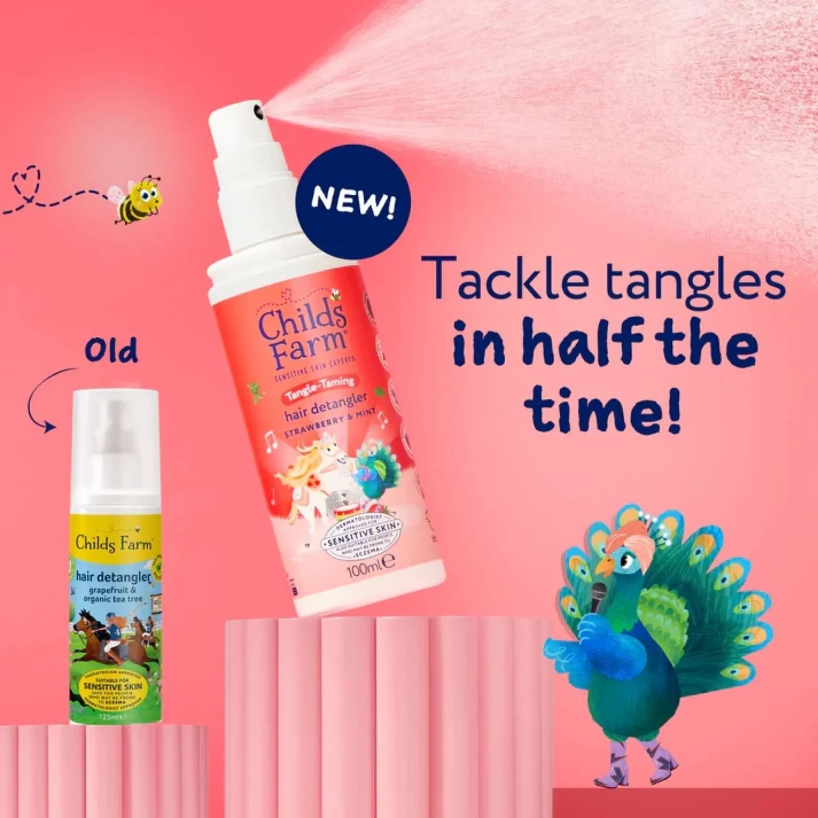 Childs Farm Tangle Taming 3-in-1 Hair Detangler 100ml - Strawberry & Mint