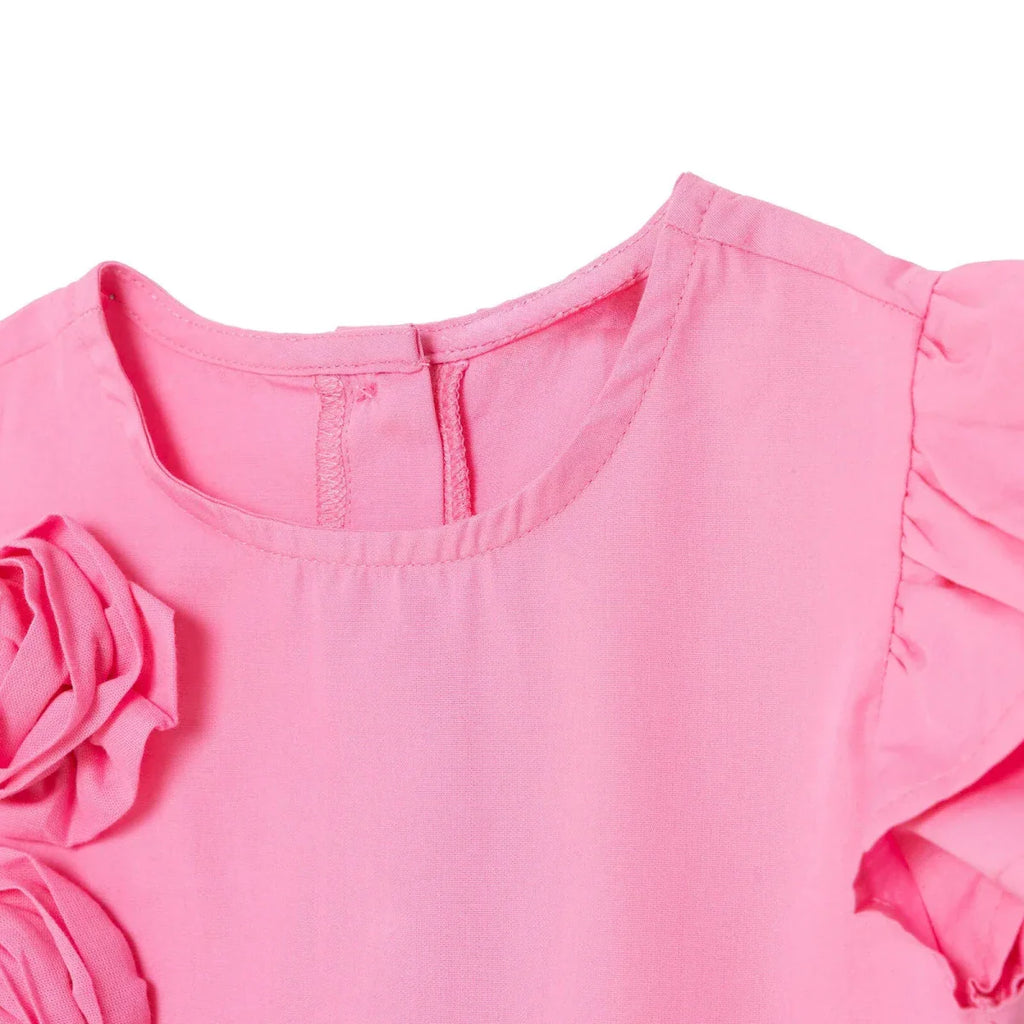 HelloBaby Girls Dress Flower Flower Garden Crew Neck Short Sleeve - Pink