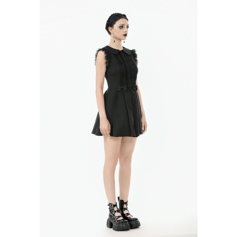 Dark In Love Gwendolyn Goth Mini Dress | Black Lace Panel A-Line