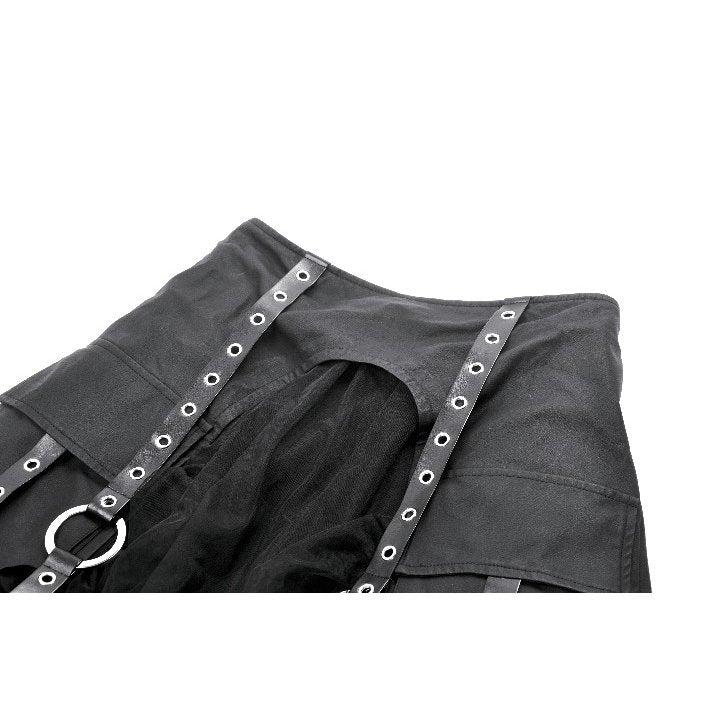 Dark in Love Belladonna Goth Skirt – Black Mesh with Buckle Straps