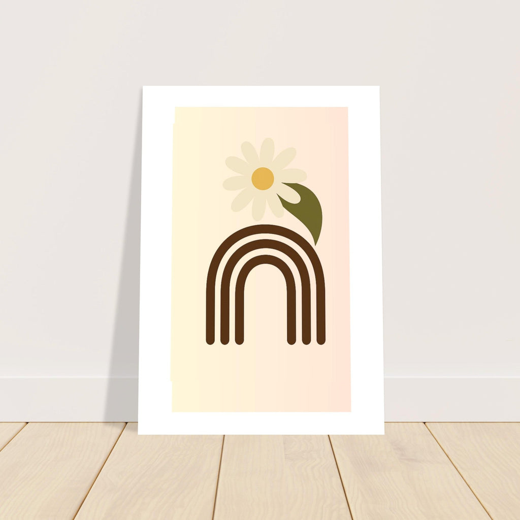 Minimalist Floral Print - Abstract Daisy Poster - Earthy Brown Boho Wall Art