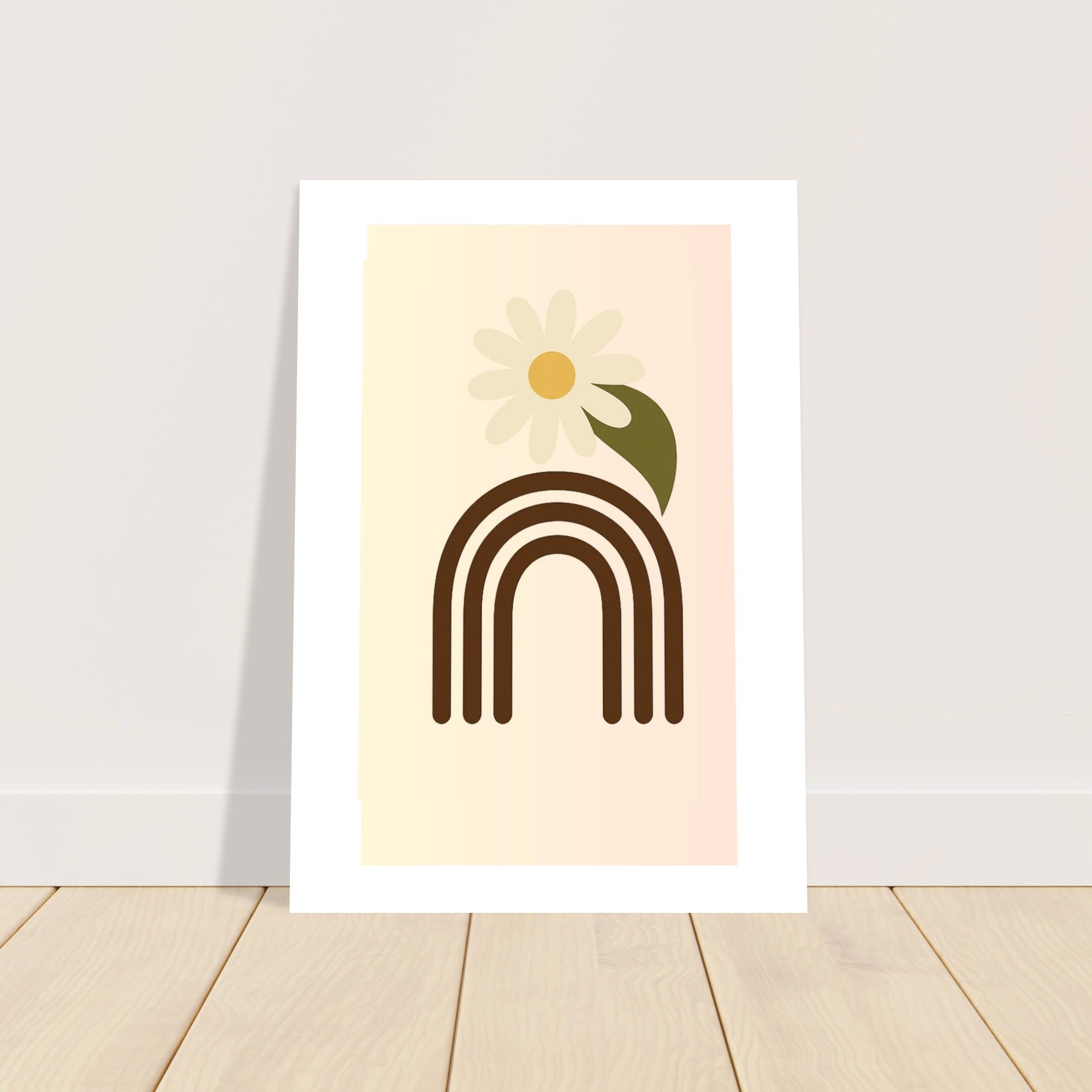 Minimalist Floral Print - Abstract Daisy Poster - Earthy Brown Boho Wall Art