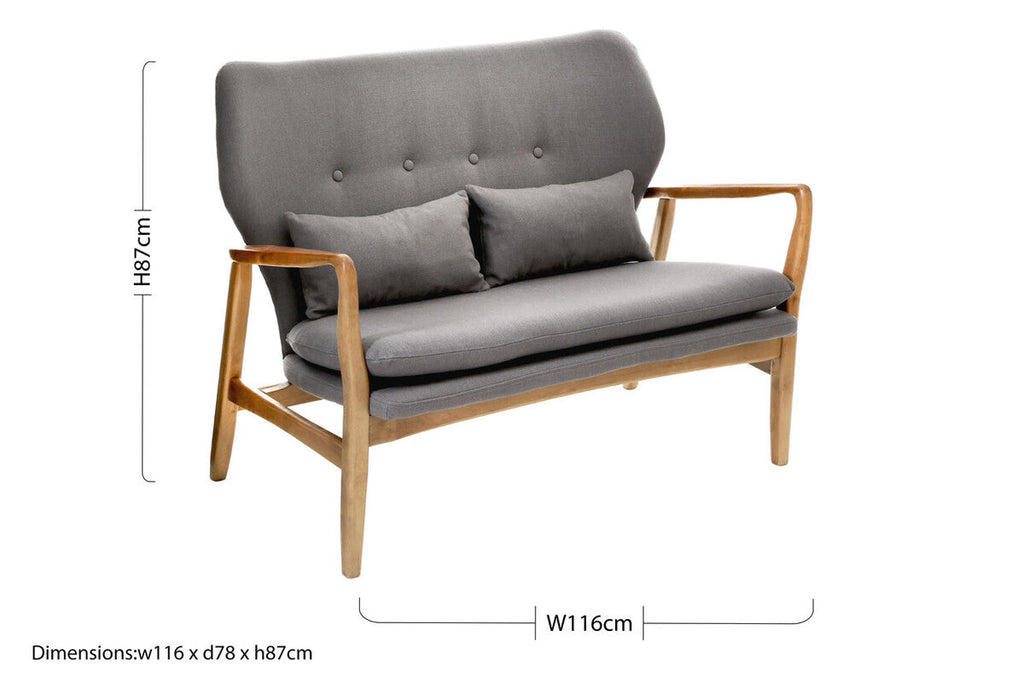 Orsina Stockholm 2-Seater Grey Sofa | Birchwood Frame Nordic Couch