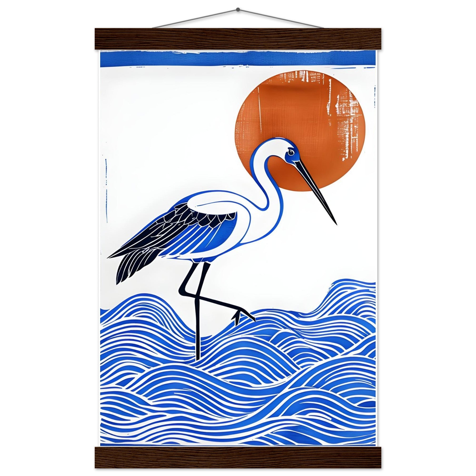 Minimalist Crane Wall Art Poster with Hanger - Japanese Ocean Prints - Modern Home Decor