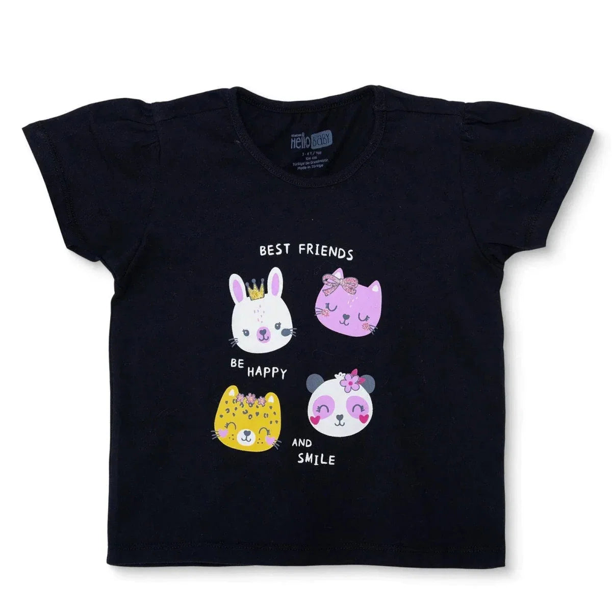 HelloBaby Girls T-shirt Animal Print Crew Neck Short Sleeve - Black