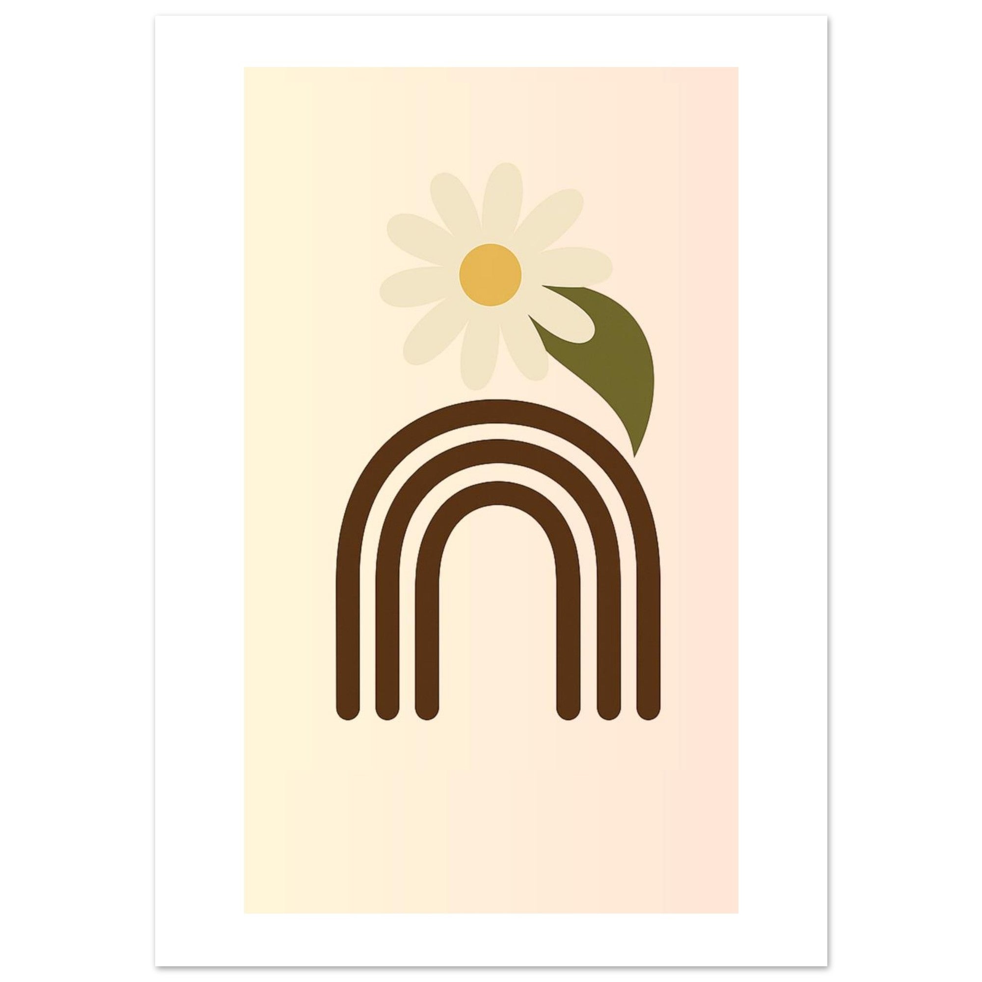 Minimalist Floral Print - Abstract Daisy Poster - Earthy Brown Boho Wall Art