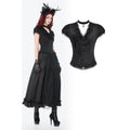 Dark in Love Courtly Cross Gem Gothic Blouse | Black Lace Puff Sleeve