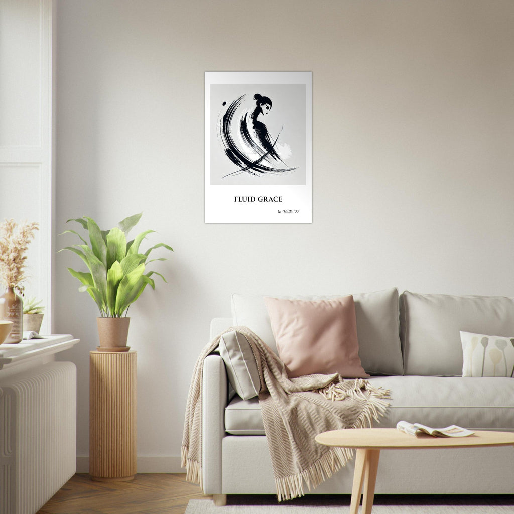 Minimalist Ink Brush Wall Art Print – Modern Abstract Black and White Poster, Japandi Decor, Contemporary Neutral Artwork