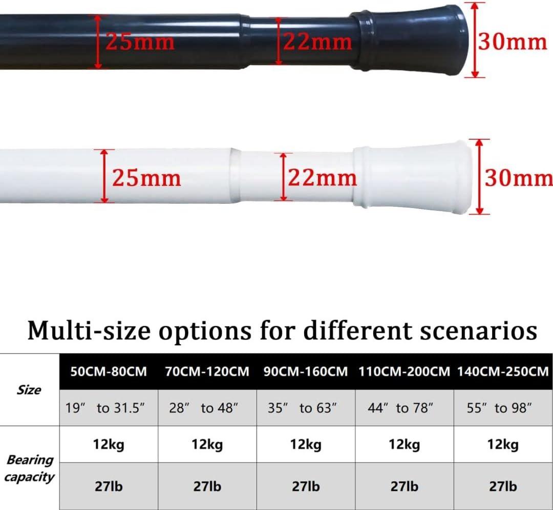 Massive Discounts 2-Pack Black Tension Curtain Rods, 70.5–120cm