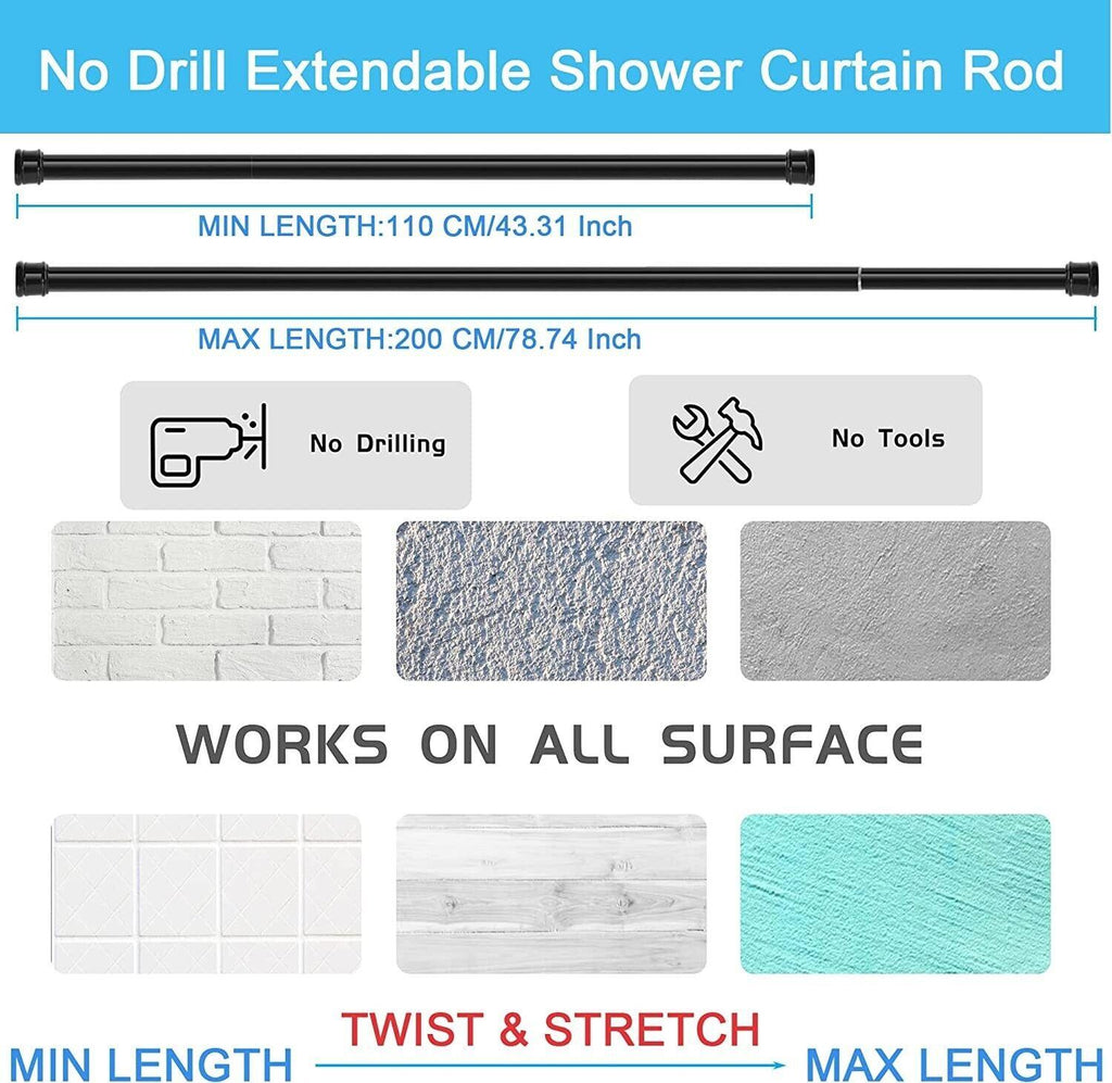 Massive Discounts No-Drill Extendable Shower Curtain Rods, 2PCS