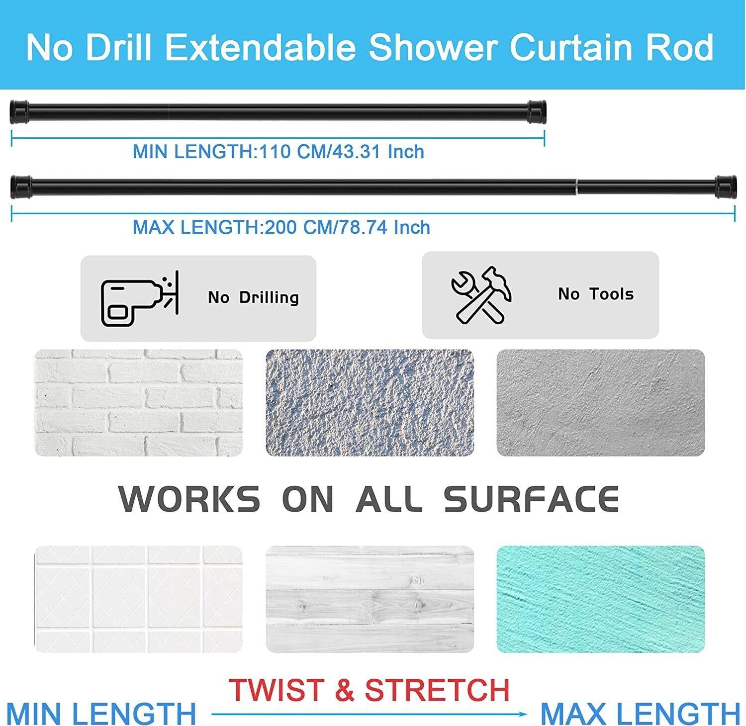 Massive Discounts No-Drill Extendable Shower Curtain Rods, 2PCS
