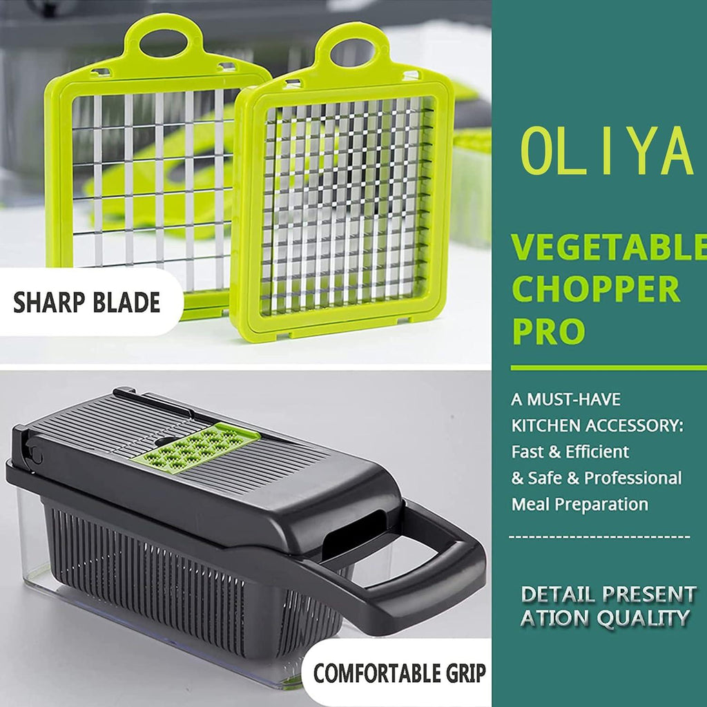 OLIYA 12-in-1 Vegetable Chopper and Onion Slicer with 6 Steel Blades
