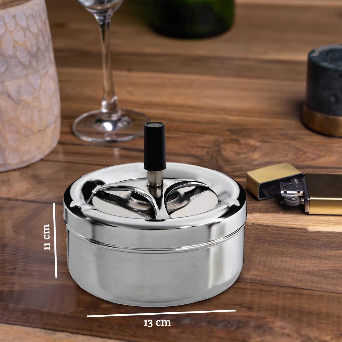 Orsina Large Spinning Ashtray – Chrome Effect Odour Control Ash Catcher