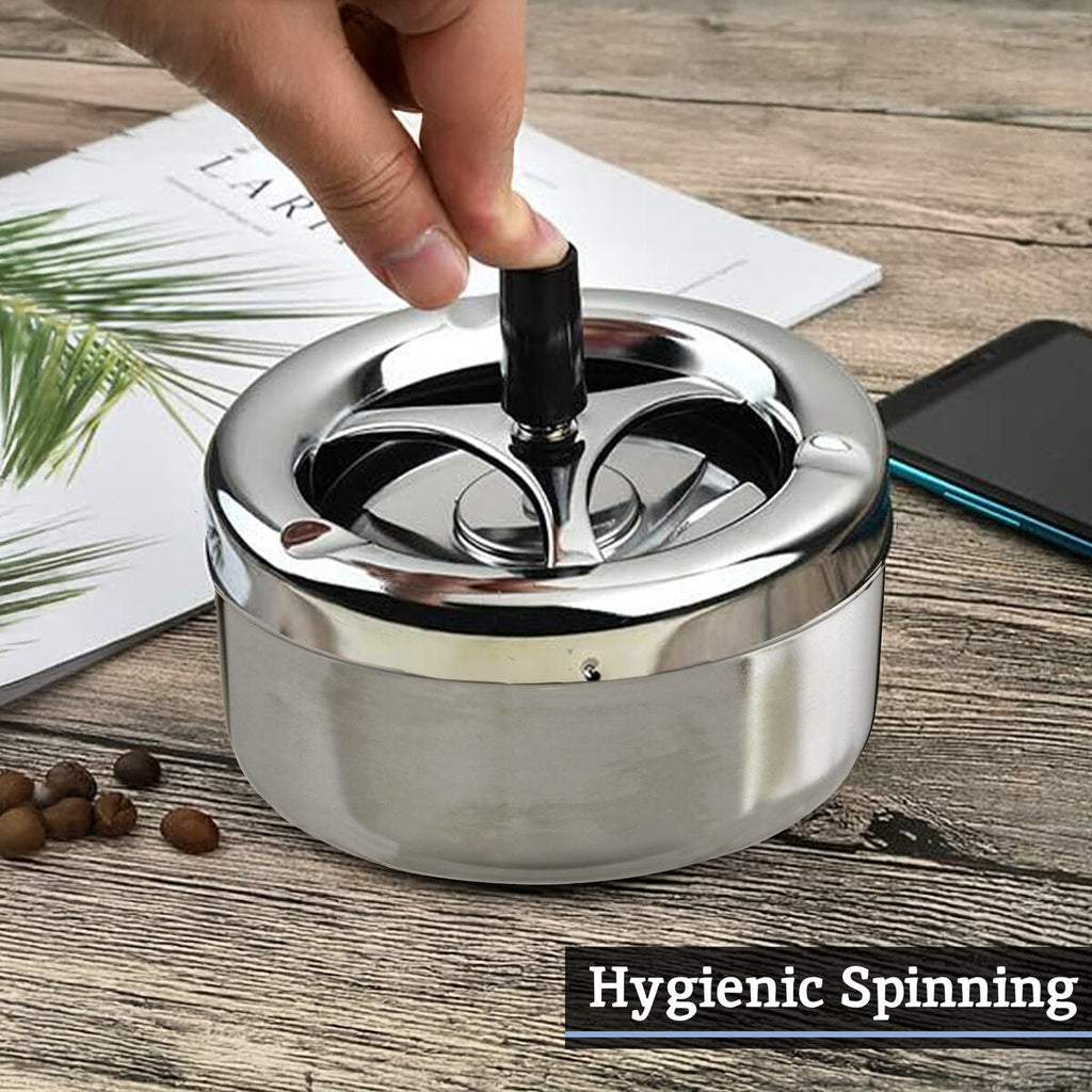 Orsina Large Spinning Ashtray – Chrome Effect Odour Control Ash Catcher