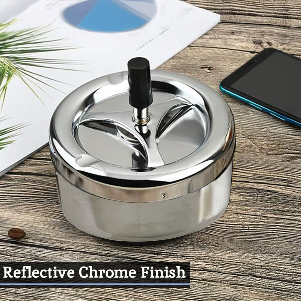 Orsina Large Spinning Ashtray – Chrome Effect Odour Control Ash Catcher