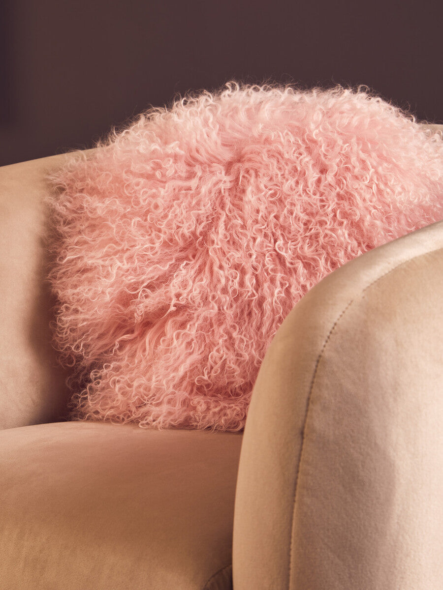 Orsina Bosie Pink Round Mongolian Lamb Fur Cushion – Luxury Decor