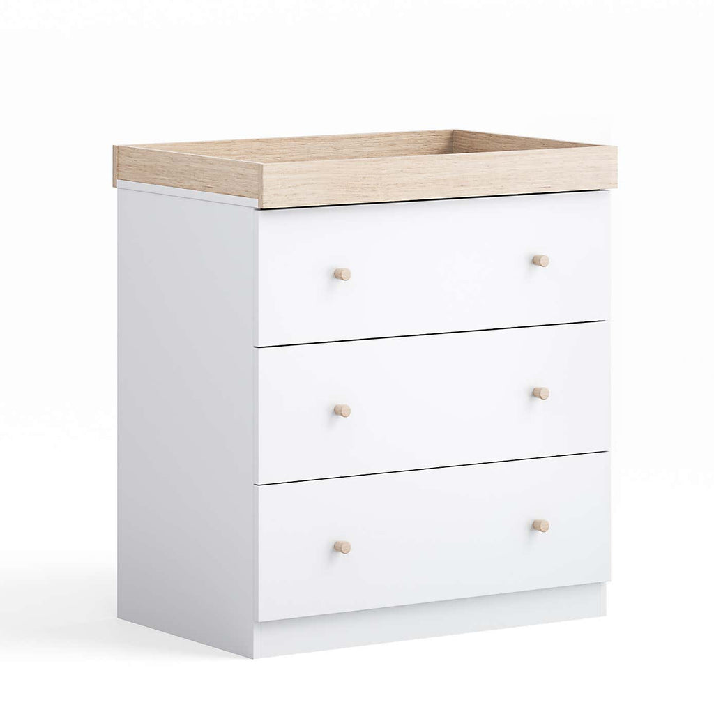 Little Acorns Burlington 2 Piece Nursery Furniture Set with Cot Bed and Dresser - White & Oak