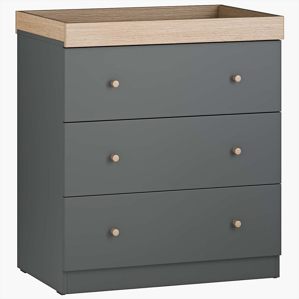 Little Acorns Burlington 3 Piece Nursery Furniture Set with Cot Bed, Dresser and Wardrobe - Anthracite Grey & Oak