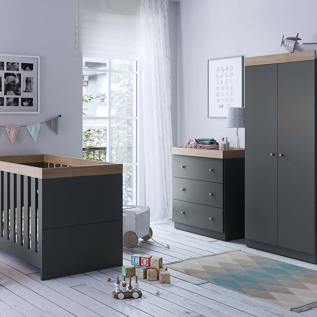 Little Acorns Burlington Double Nursery Wardrobe – Anthracite Grey & Oak