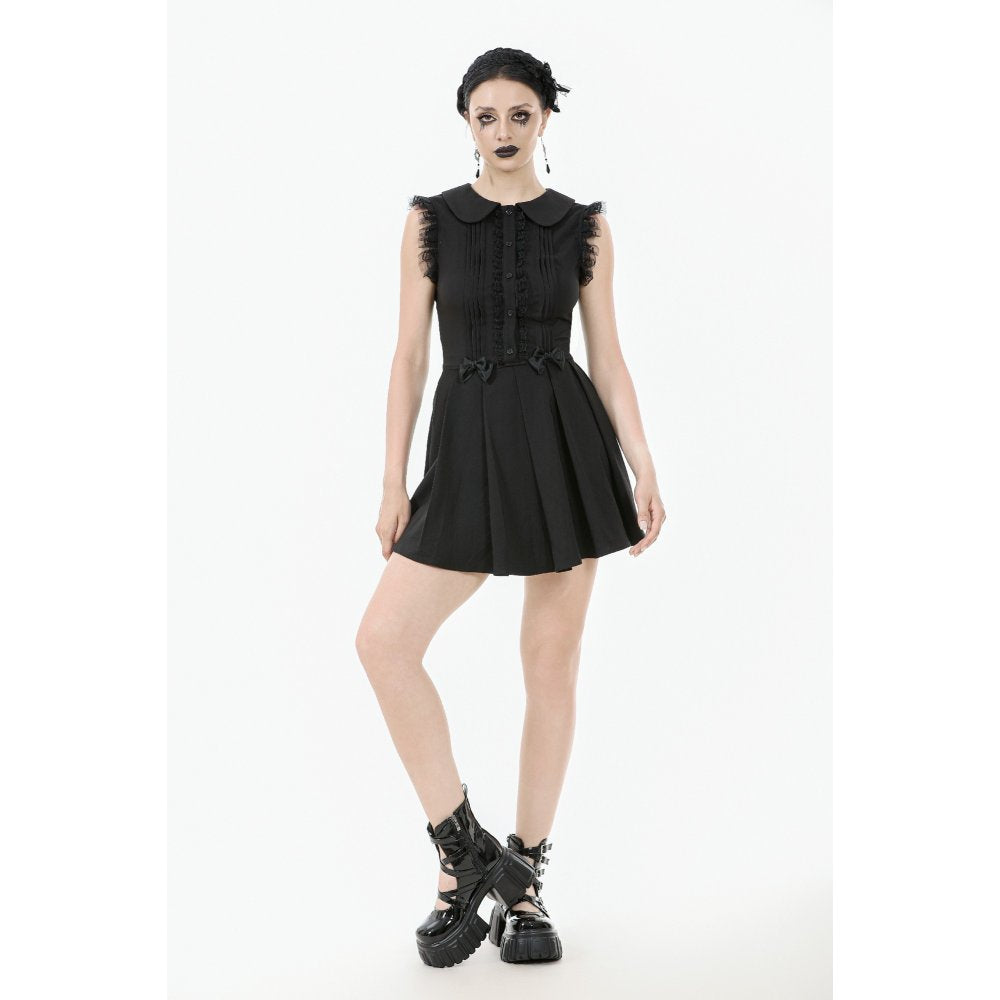 Dark In Love Gwendolyn Goth Mini Dress | Black Lace Panel A-Line