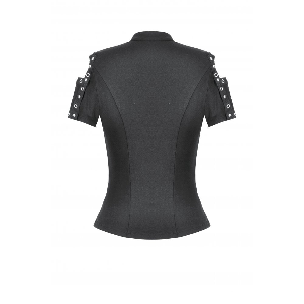 Dark in Love Seraphine Black Lace Off-Shoulder Goth Top with Cross