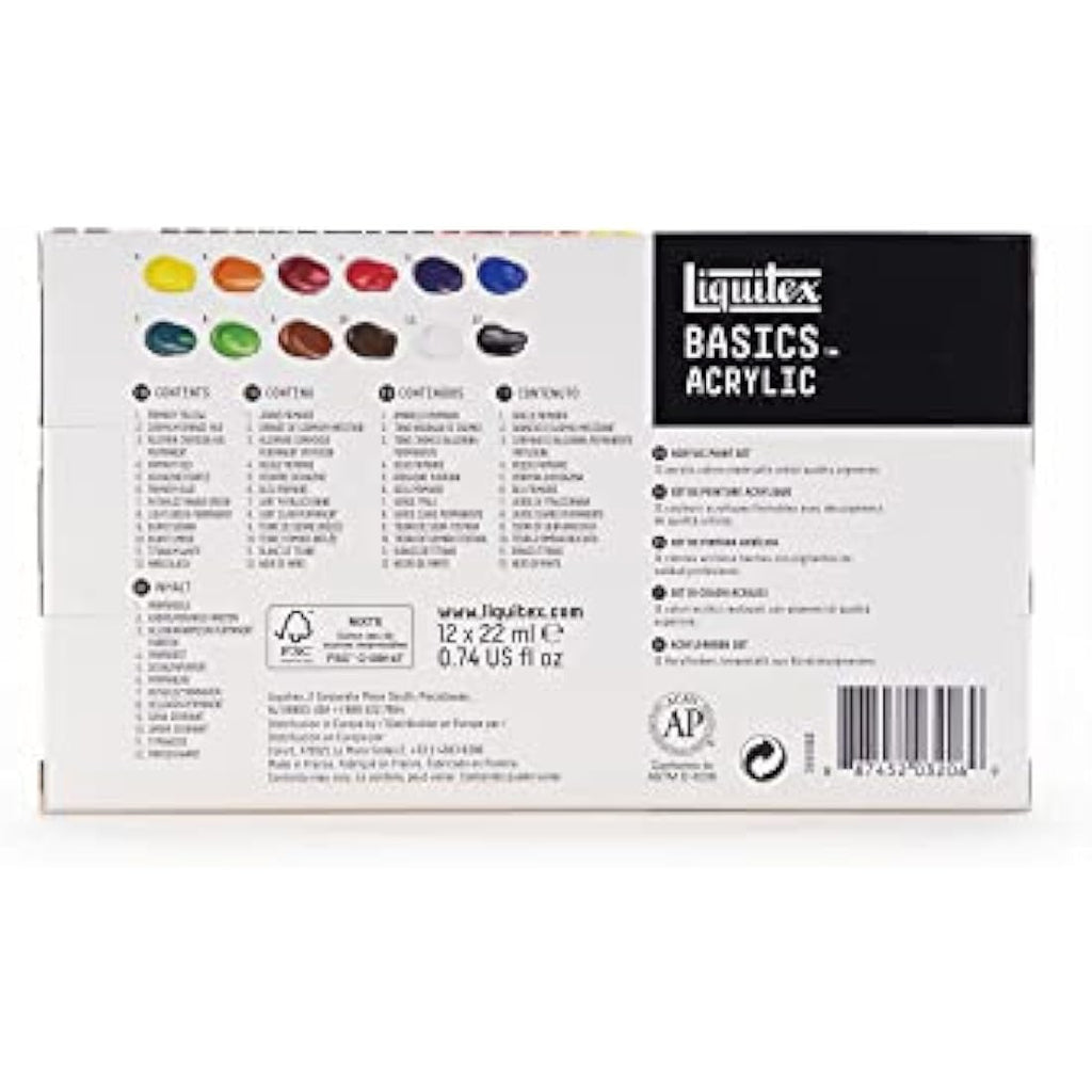 Liquitex Basics Acrylic Paint Set – 12 x 22ml Tubes Artist Colours