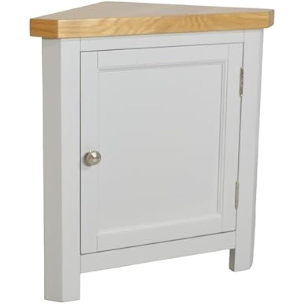 Painted Corner Cabinet | Solid Oak Top Storage Unit - Grey