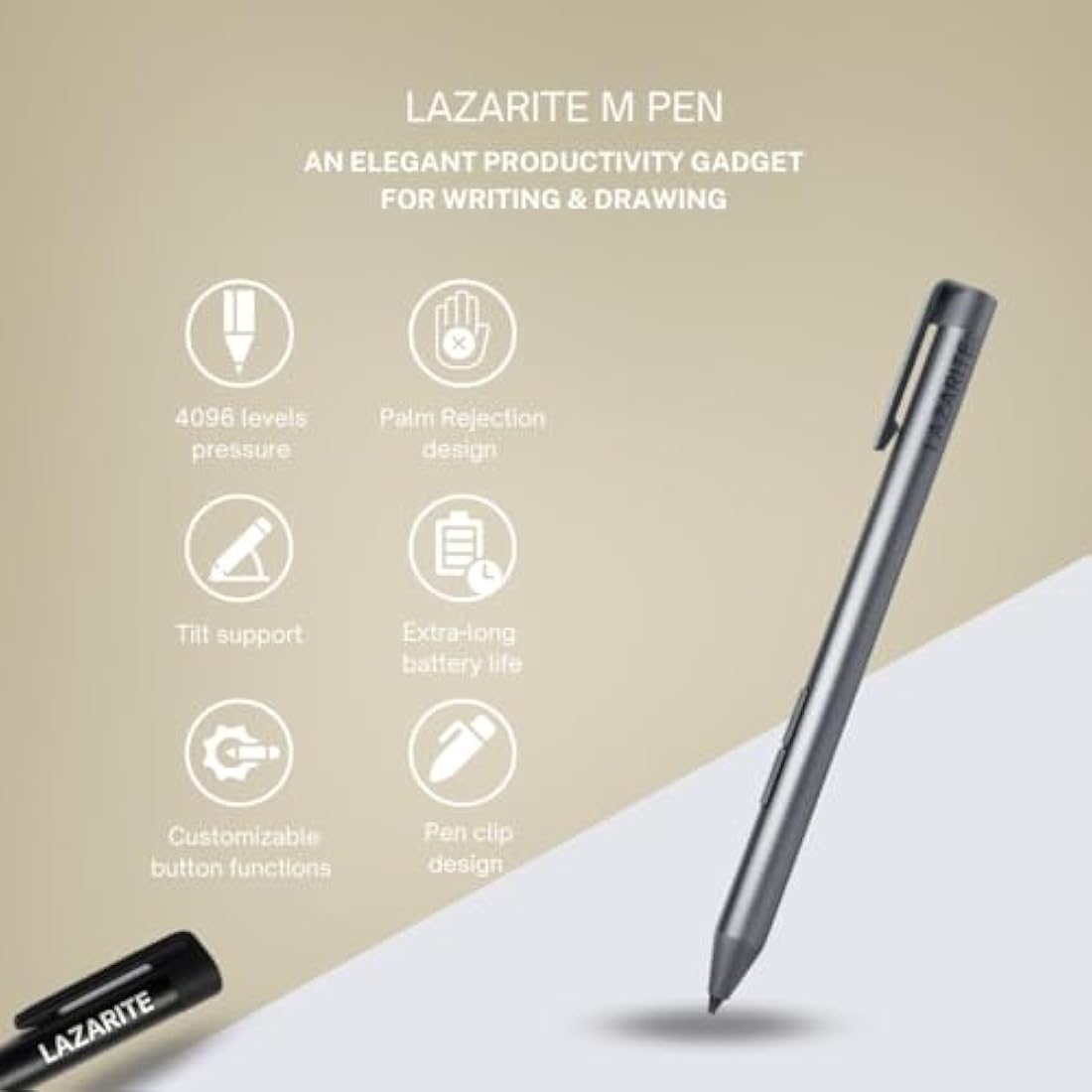 LAZARITE M Pen Active Stylus for Microsoft Surface & HP – Grey