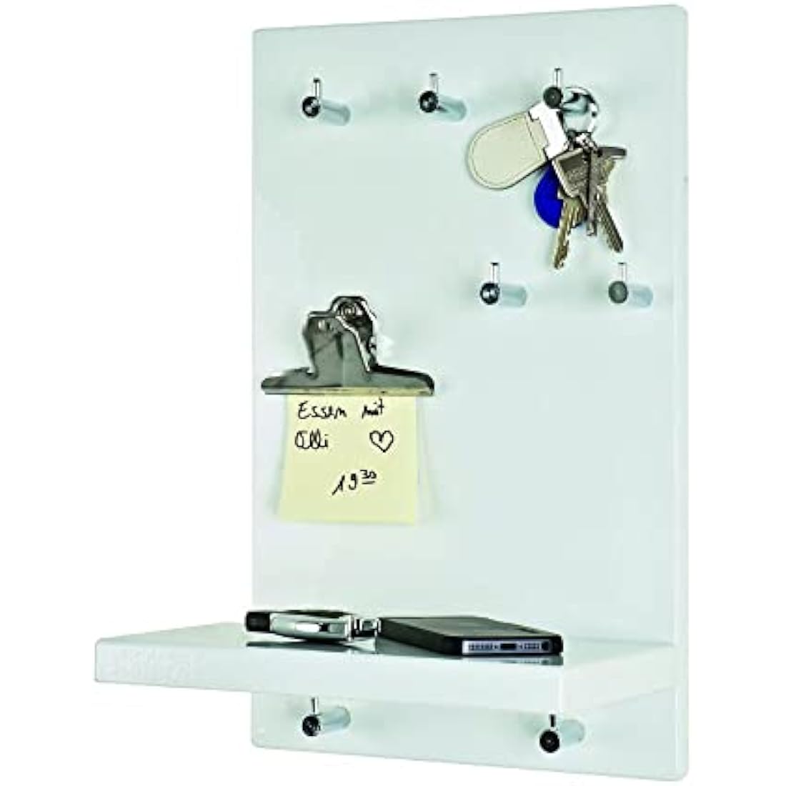 HAKU Möbel Modern Key Hanger – White MDF Wall Organizer with 7 Hooks