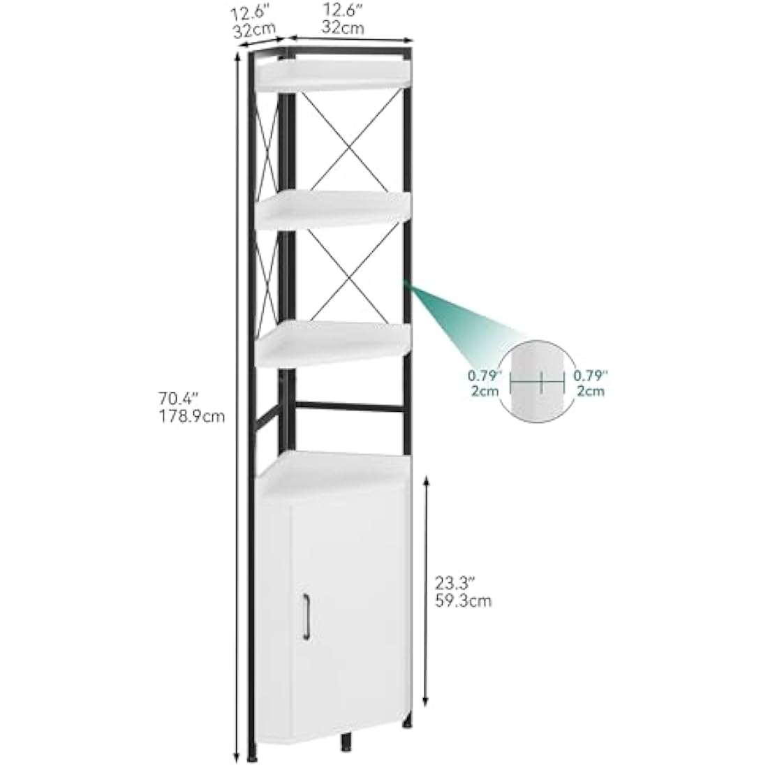 YITAHOME 4-Tier Corner Bookshelf with Cabinet – Industrial White Wood