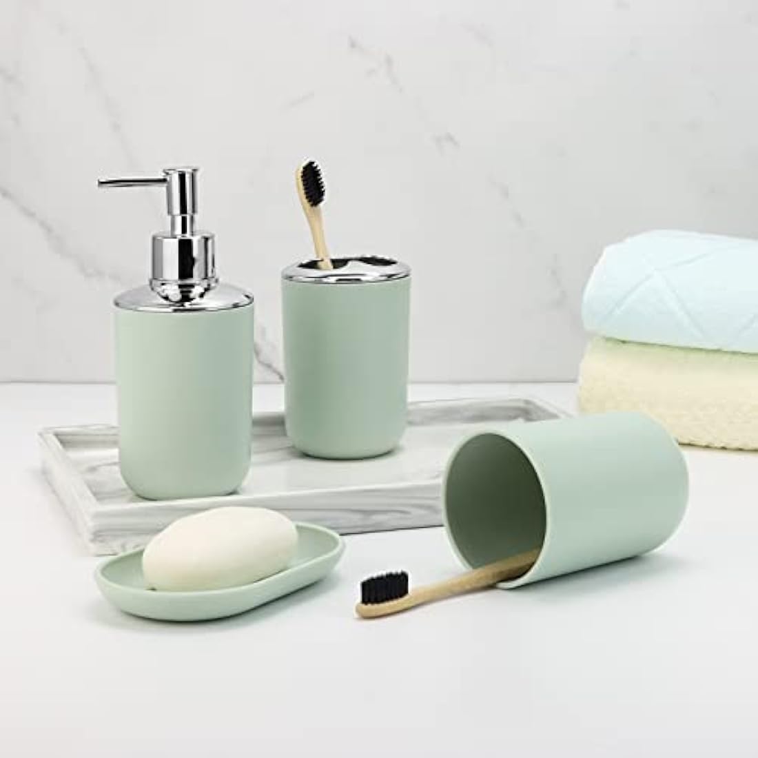 IMAVO 6-Piece Green Bathroom Accessory Set with Trash Can | Jolof Store