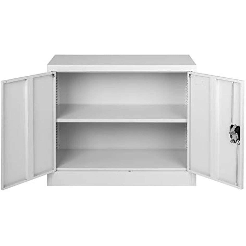 MMT Metal Office Storage Cabinet | Lockable 2 Door Cupboard - 90cm Grey
