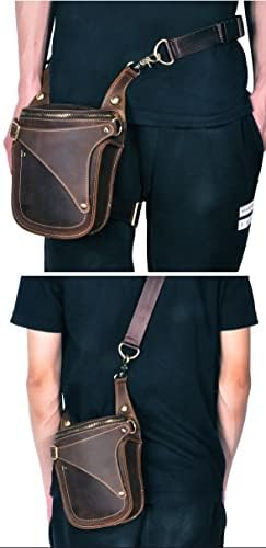 Le'aokuu Mens Genuine Leather Motorcycle Drop Leg Bag | Waist Pack