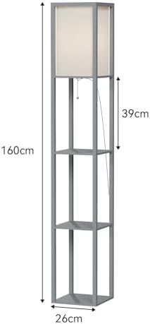 PULUOMIS Modern Wooden Floor Lamp with 3-Tier Shelves - Grey, 160cm