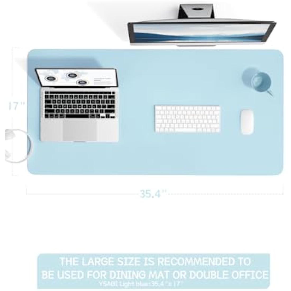 YSAGi Leather Desk Pad – Waterproof Non-Slip Office Writing Mat, Light Blue
