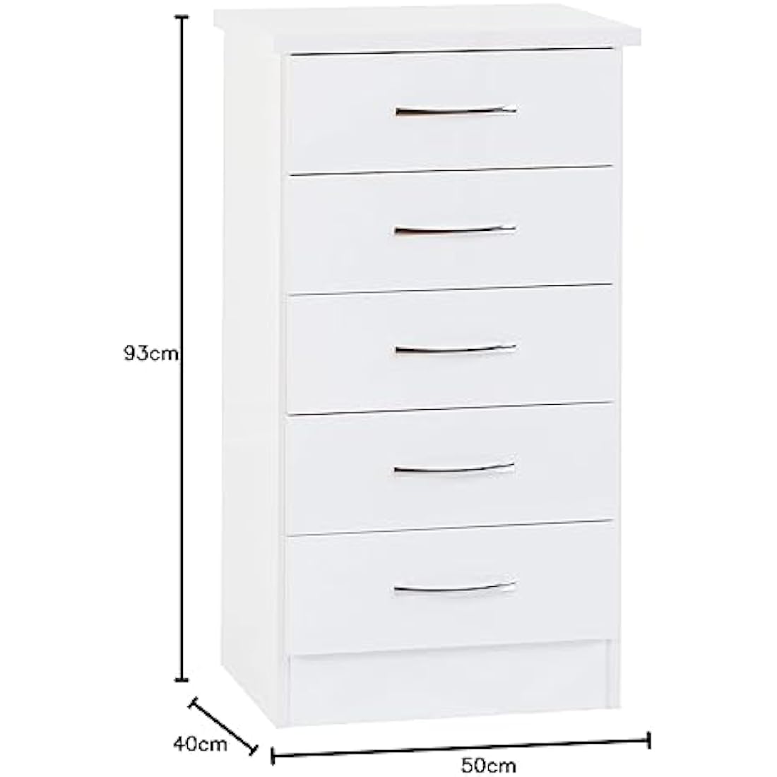 Seconique Nevada 5 Drawer Narrow Chest – White High Gloss Dresser