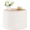 Bonlife Round Storage Ottoman – White Boucle Folding Coffee Table Stool