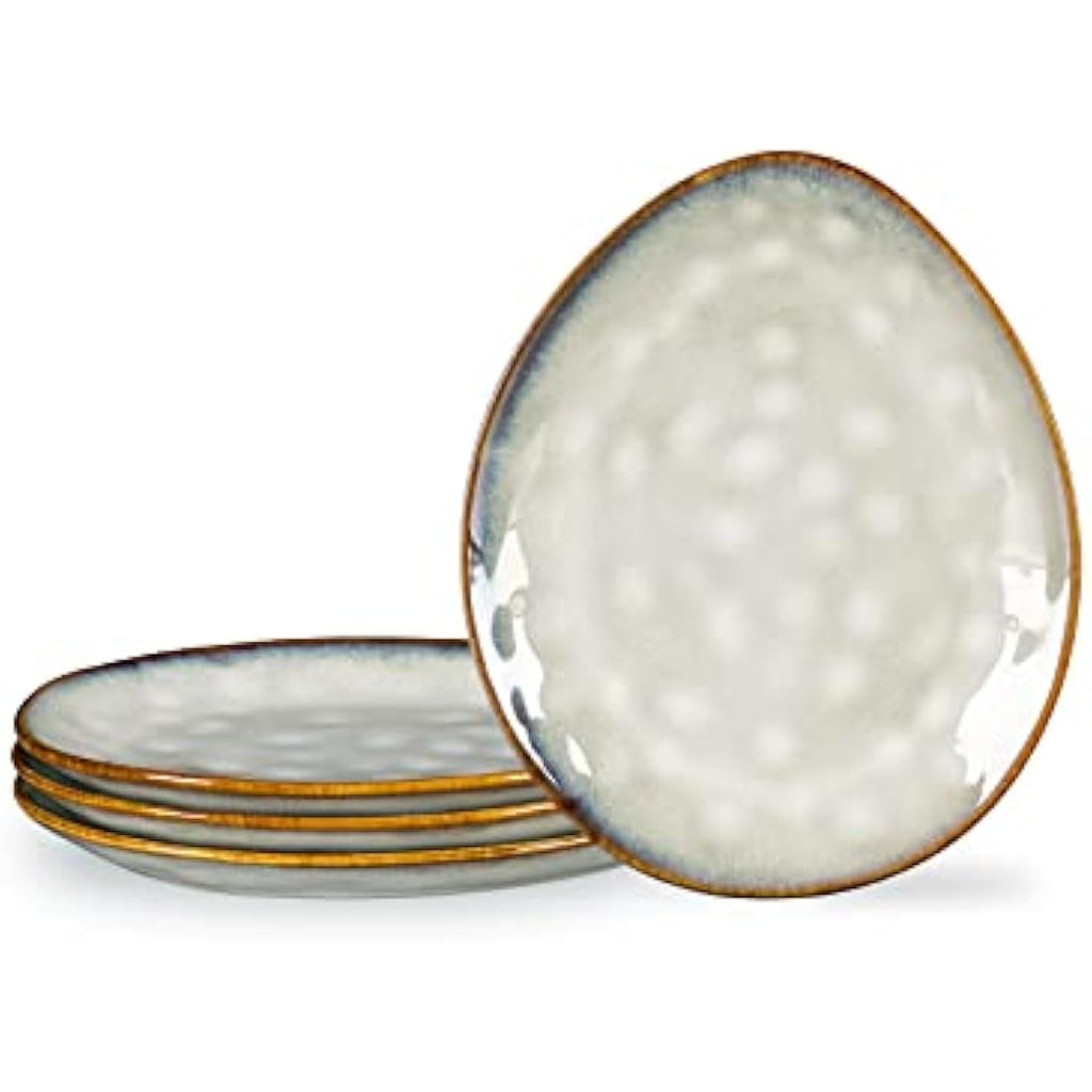 Henten Home Beige Stoneware Breakfast Plates - Handmade Set of 4