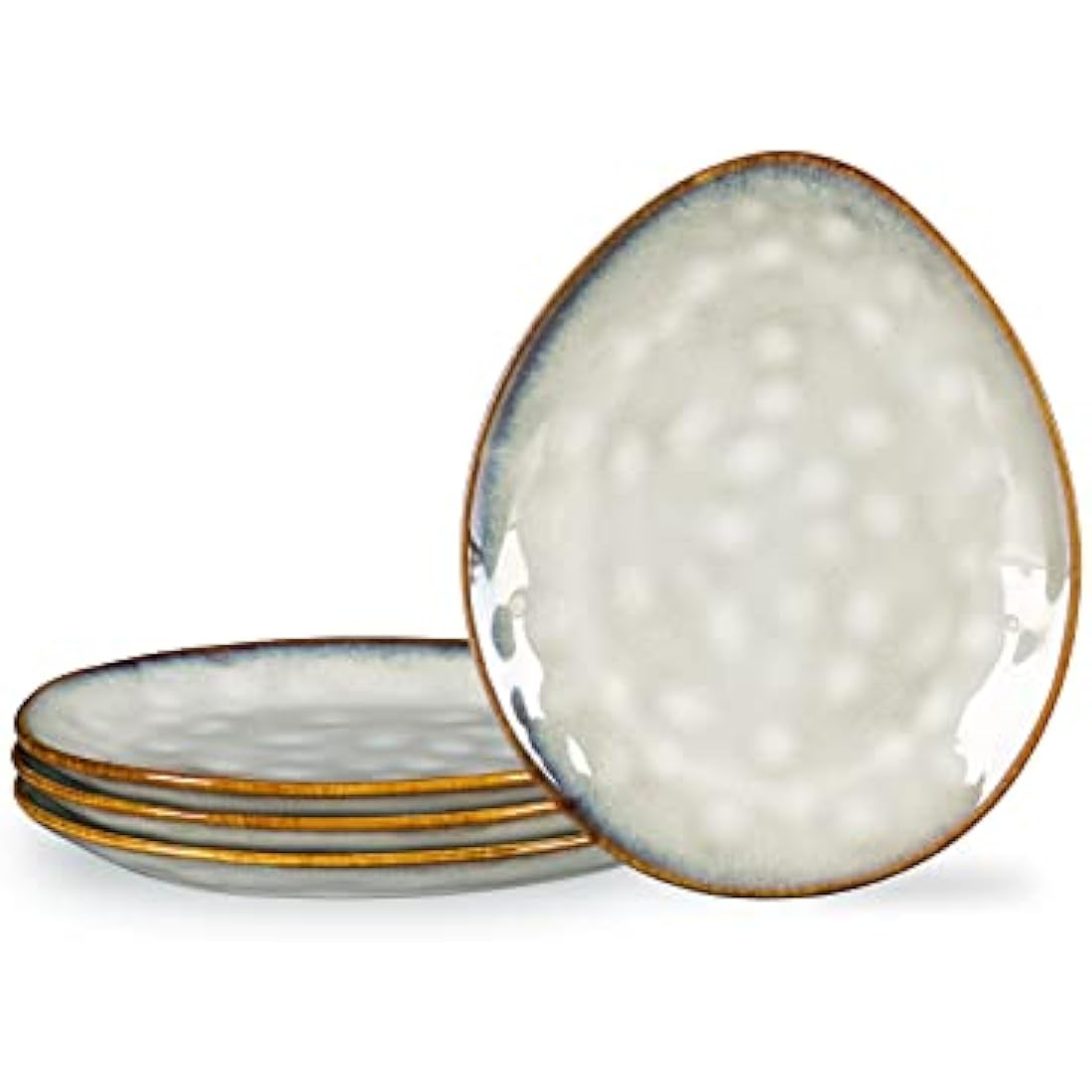Henten Home Beige Stoneware Breakfast Plates - Handmade Set of 4