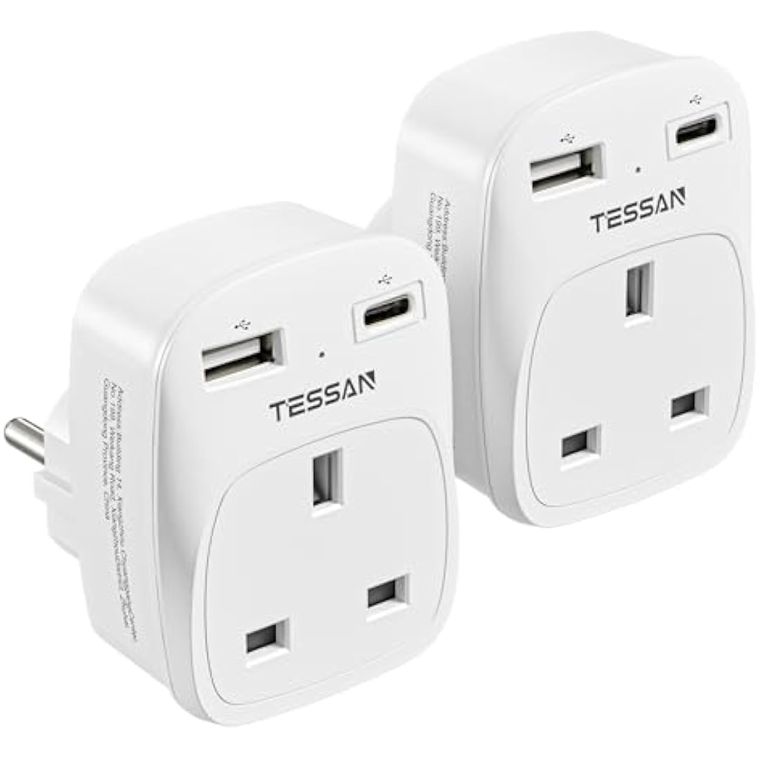 Jolof Store UK to European Plug Adapter - 2 Pack with USB C & USB A