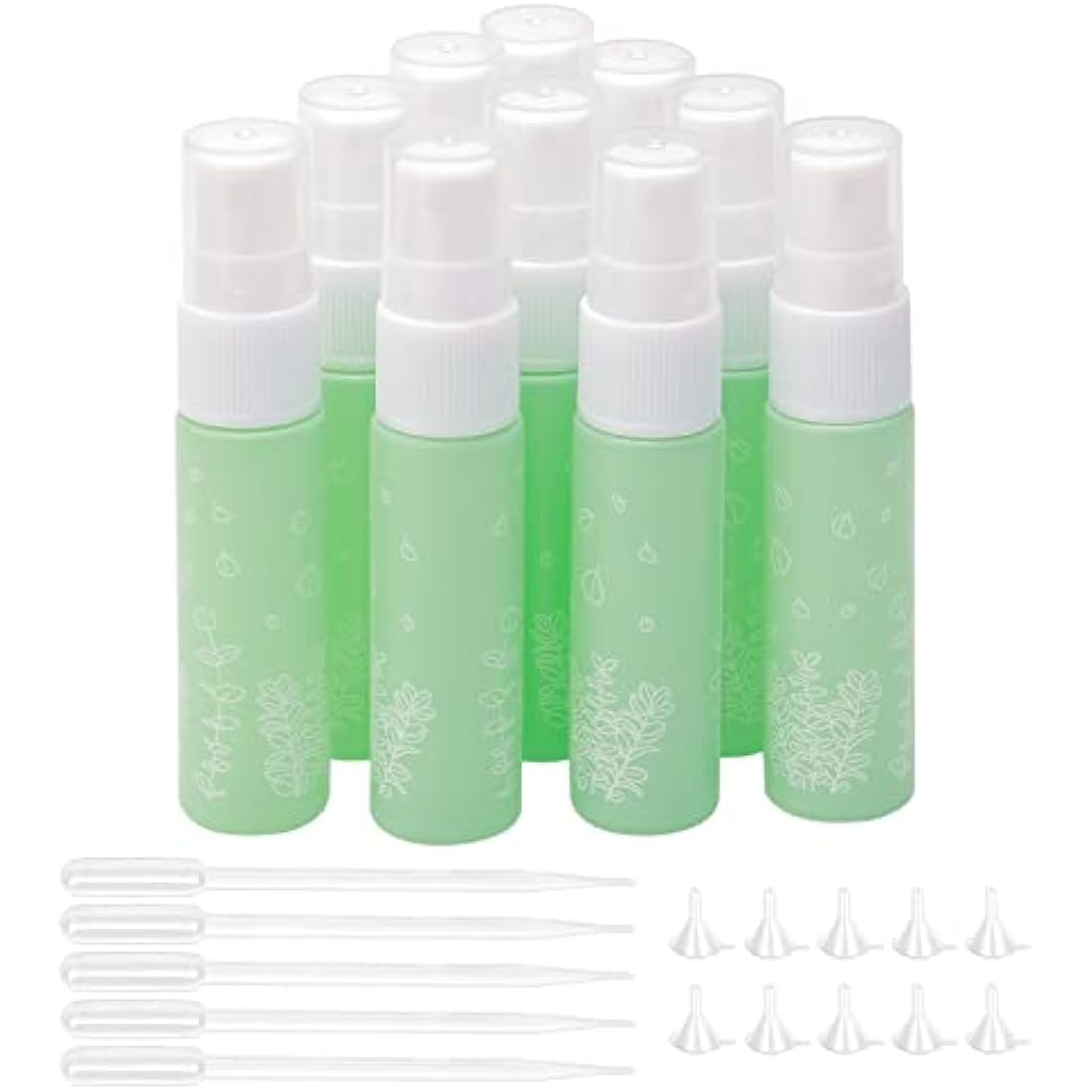 10ml Green Glass Perfume Spray Bottles – 10 Pack Travel Set