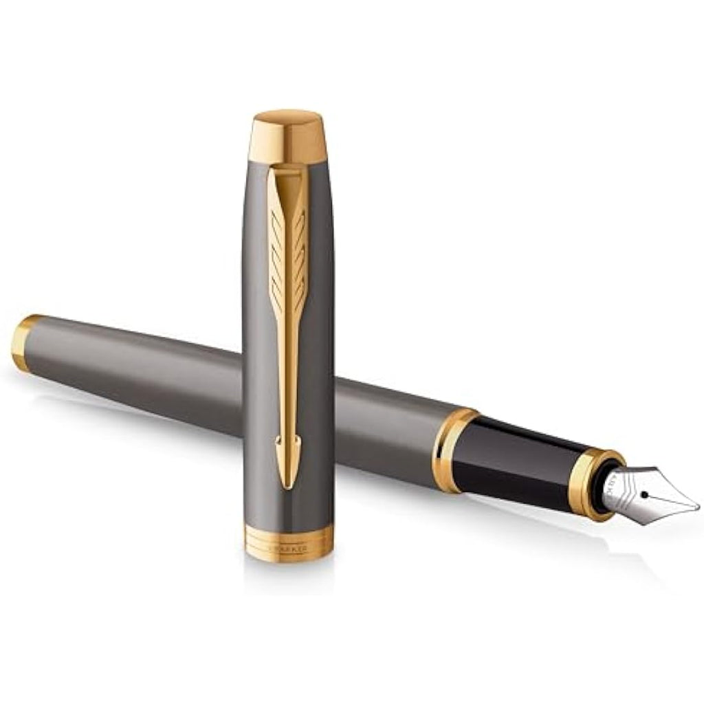 Parker IM Fountain Pen – Grey Lacquer with Gold Trim, Fine Nib