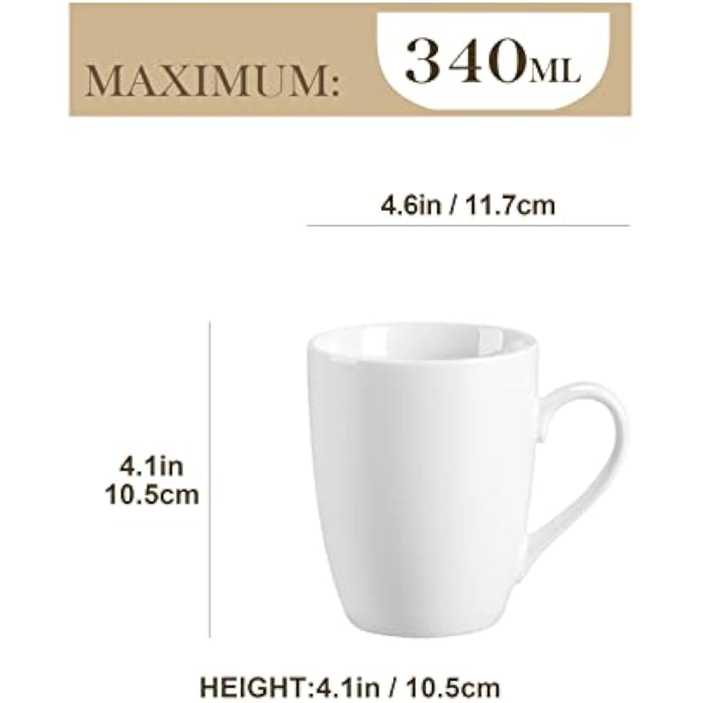 MALACASA Elisa 6-Piece Porcelain Coffee Mug Set | 340ML Ivory White