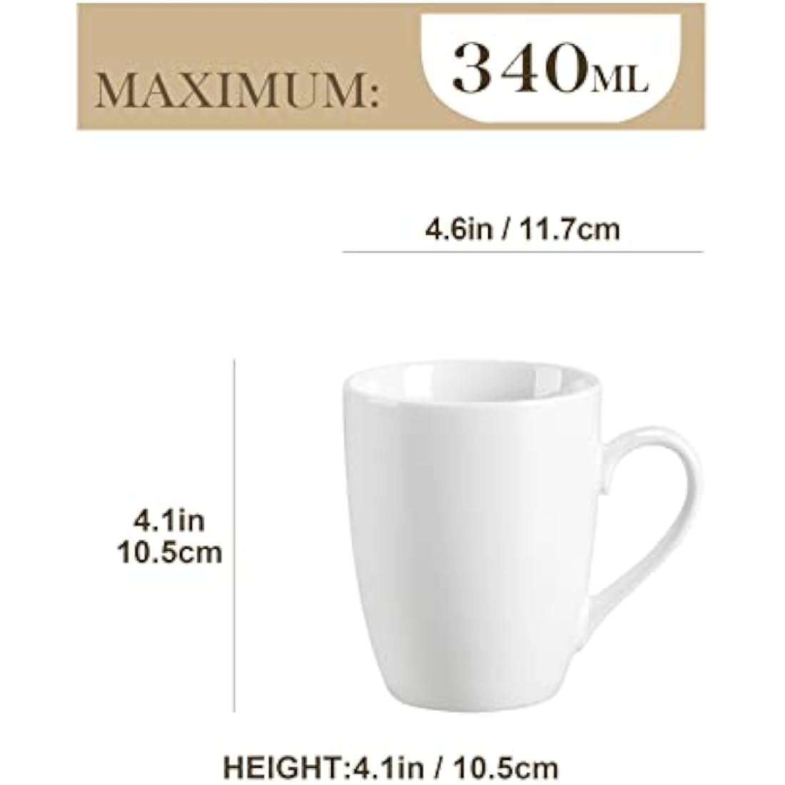 MALACASA Elisa 6-Piece Porcelain Coffee Mug Set | 340ML Ivory White