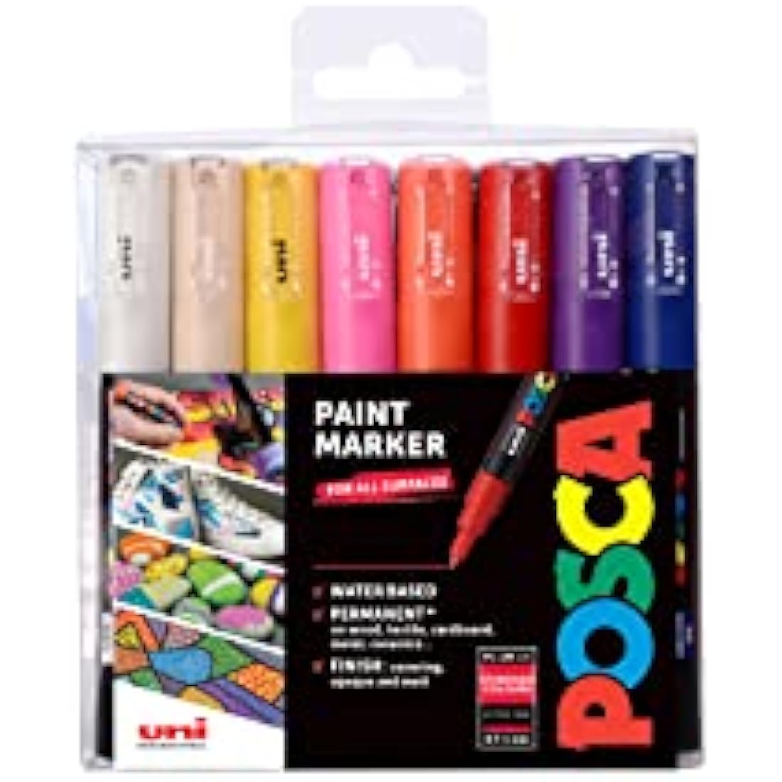 POSCA PC-1M Paint Markers – Extra Fine 0.7mm Tip – Set of 16 Standard Colors