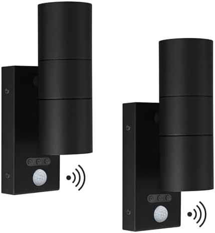 Kerry Motion Sensor Outdoor Wall Lights - IP65 Black 2 Pack