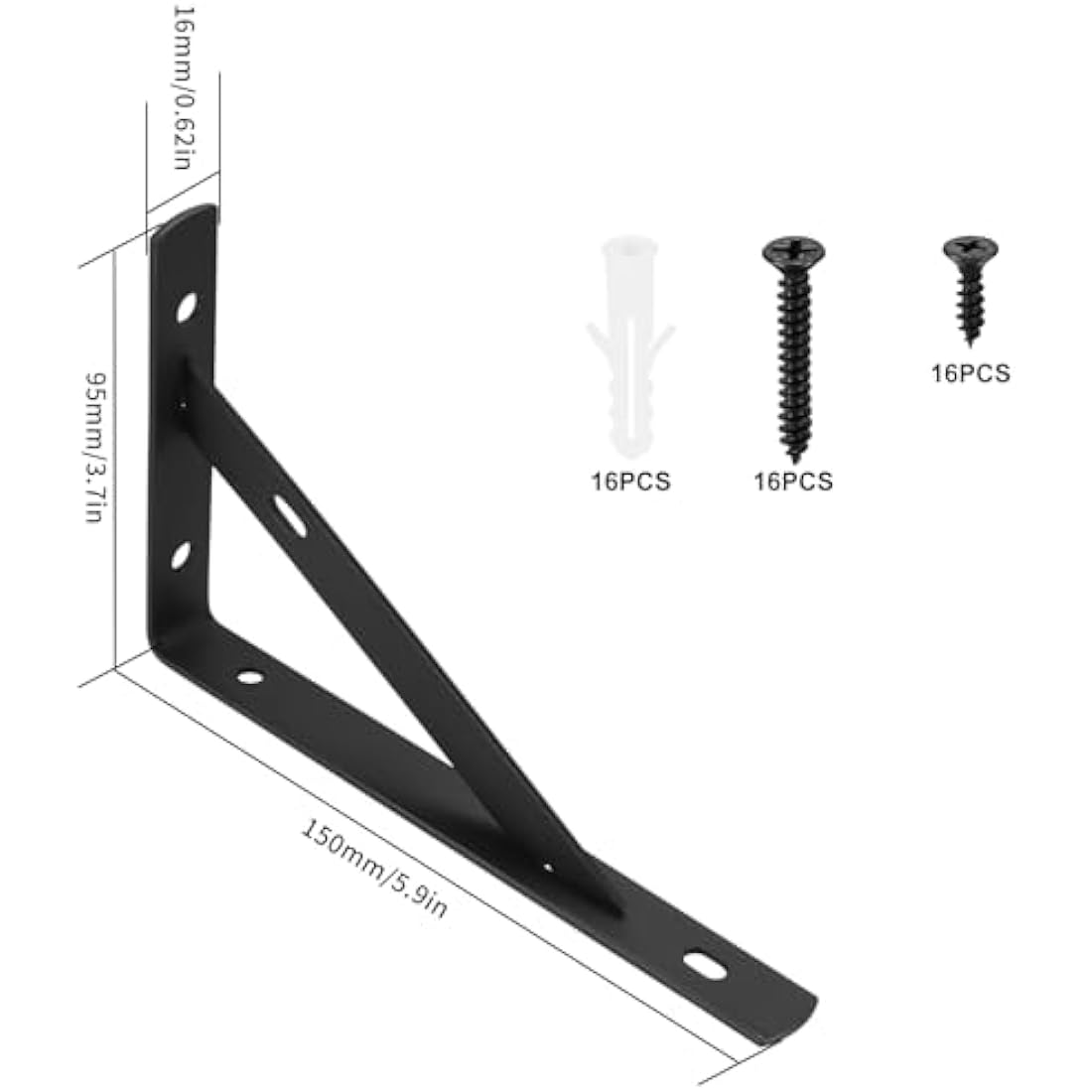 Jolof Store Heavy Duty Iron Shelf Brackets - 8 Pack Triangle Wall Mount
