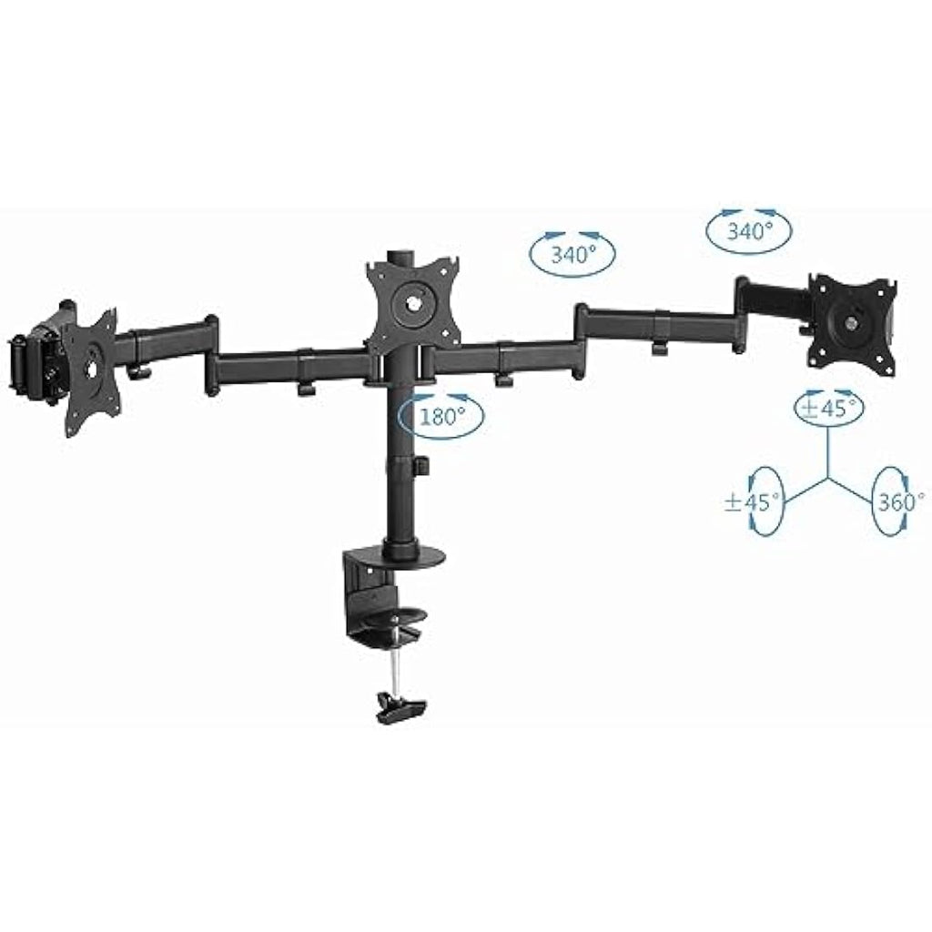 PureMounts Triple Monitor Desk Mount | 13-27 Inch VESA Arm – Black