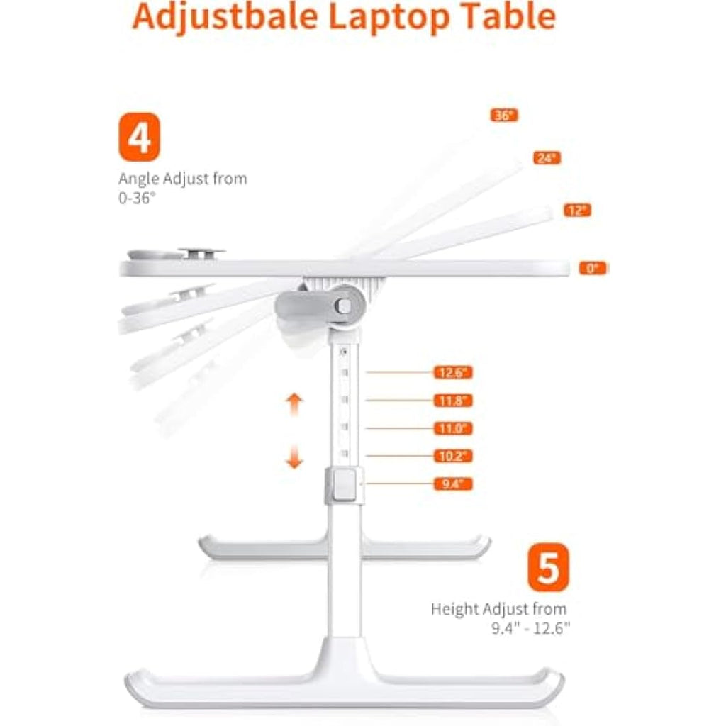 SAIJI Adjustable Laptop Bed Tray – Ergonomic Folding Wood Desk, Teak